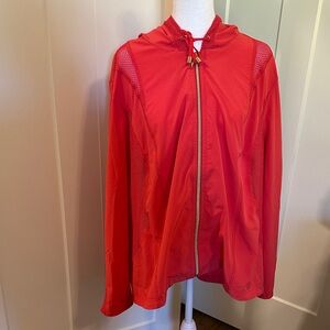 Chicos Zenergy Women's Reddish Coral Zip Front Hooded Jacket Size 4 Rain Jacket